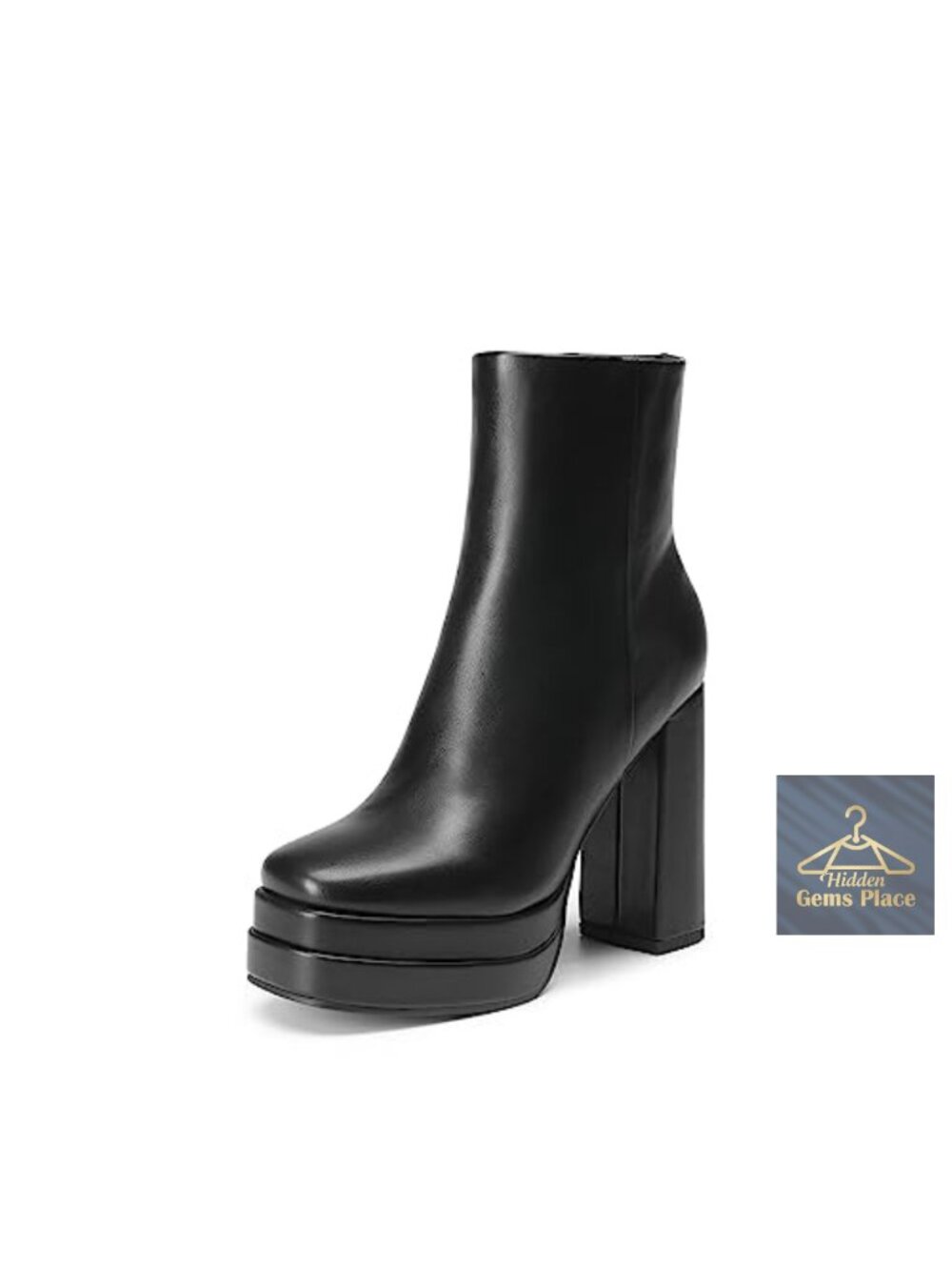 Y2K Platform Chunky Heel Ankle Boots Faux Leather Square Toe Zip